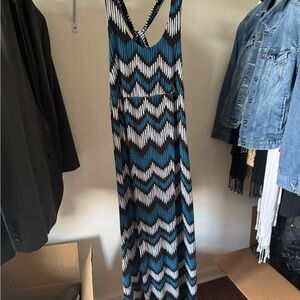 Soma Teal and Black Zigzag Maxi Dress